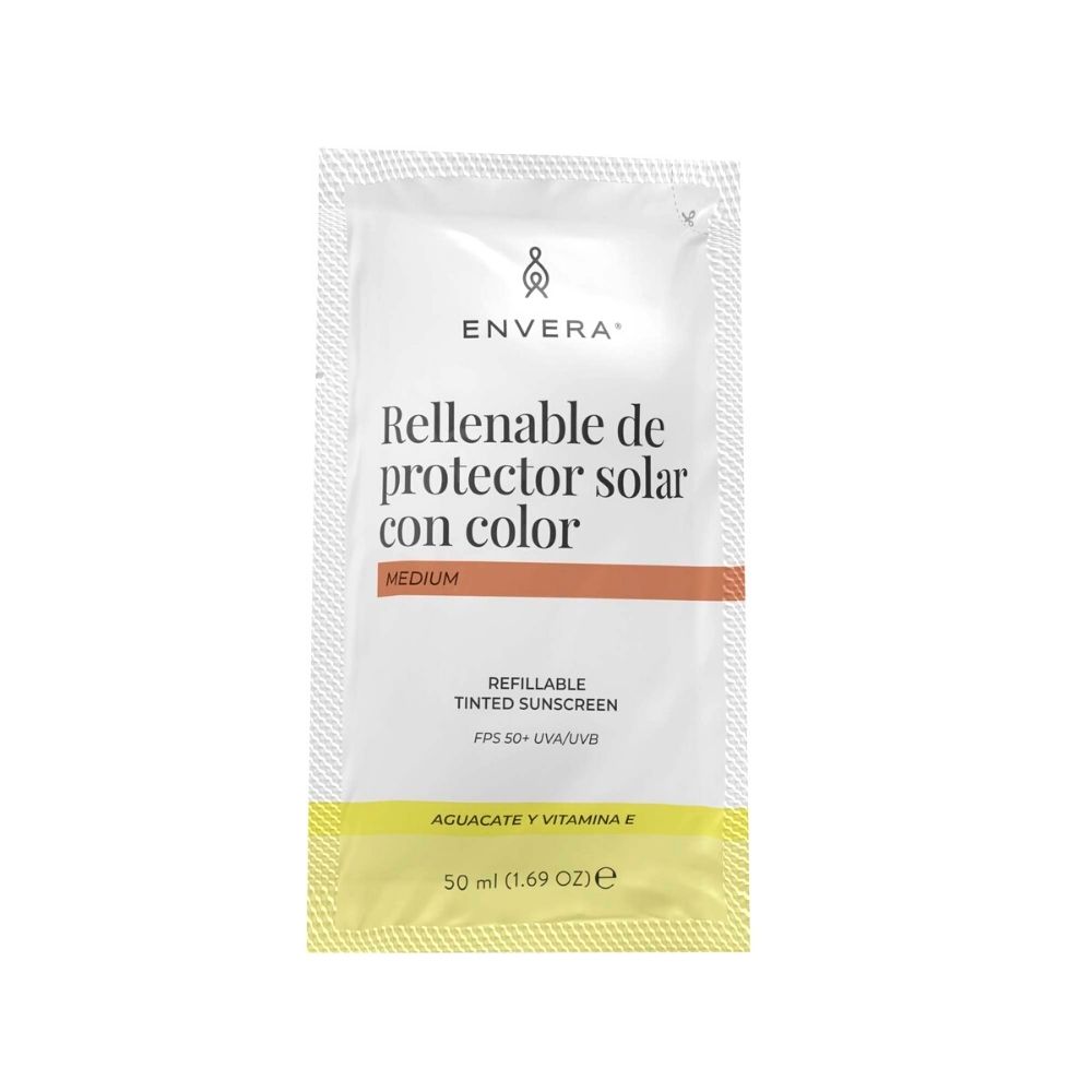 rellenable protector solar con color tono medium fps 50+ uva uvb