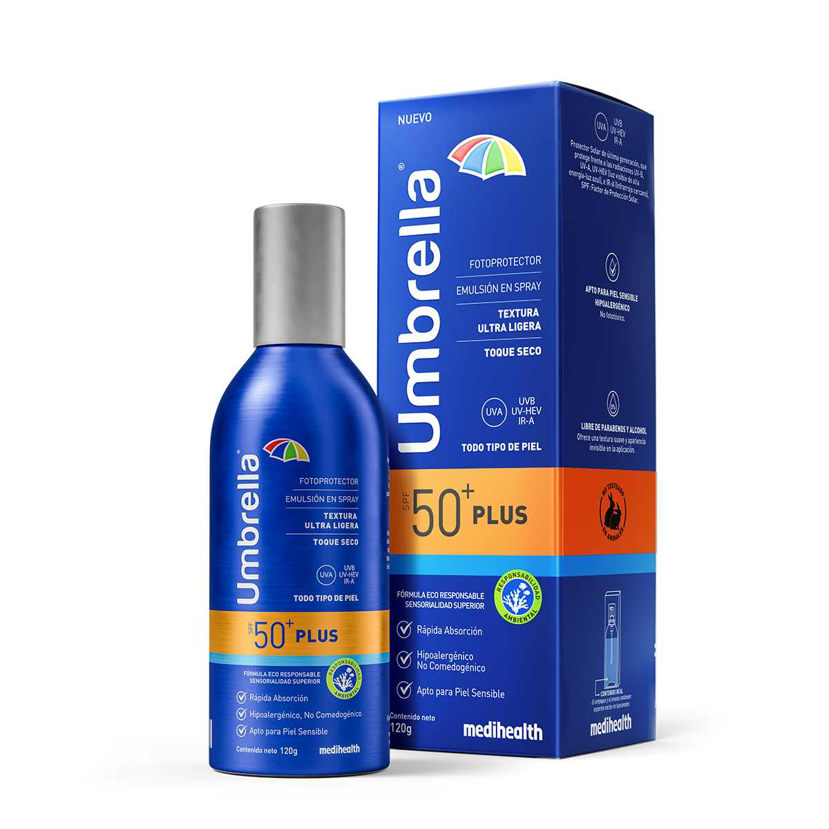 umbrella plus pantalla + filtro solar spray 120g